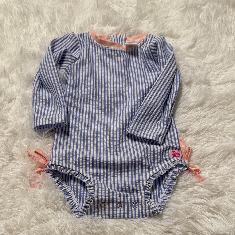 Ruffle Butts Blue and White Striped One Piece